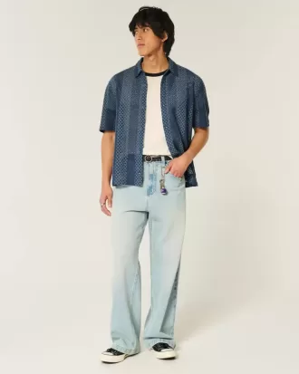 Boxy Short-Sleeve Crochet-Style Shirt