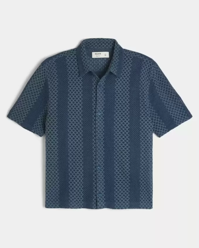 Boxy Short-Sleeve Crochet-Style Shirt