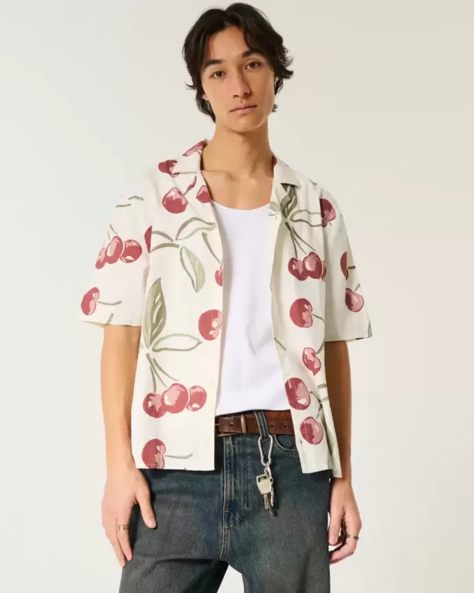 Boxy Short-Sleeve Linen-Blend Shirt