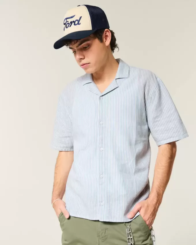 Boxy Short-Sleeve Linen-Blend Shirt