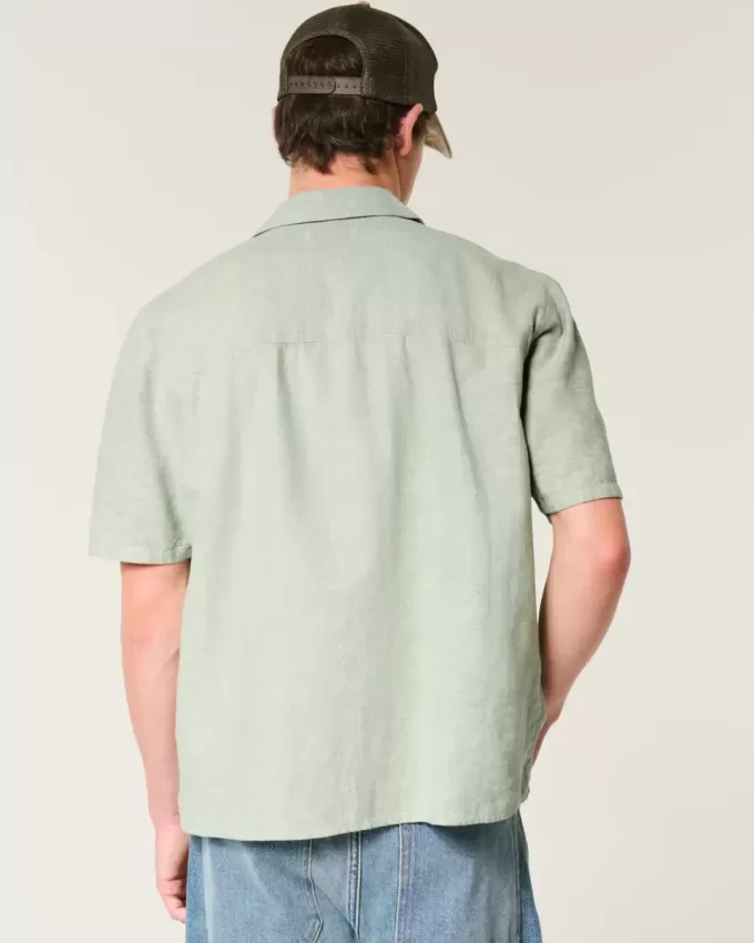 Boxy Short-Sleeve Linen-Blend Shirt