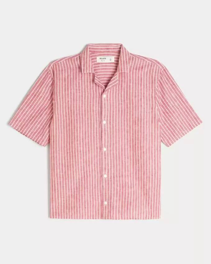 Boxy Short-Sleeve Linen-Blend Shirt