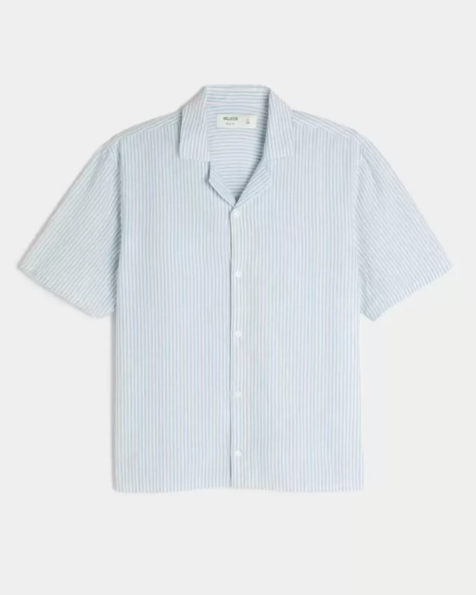Boxy Short-Sleeve Linen-Blend Shirt