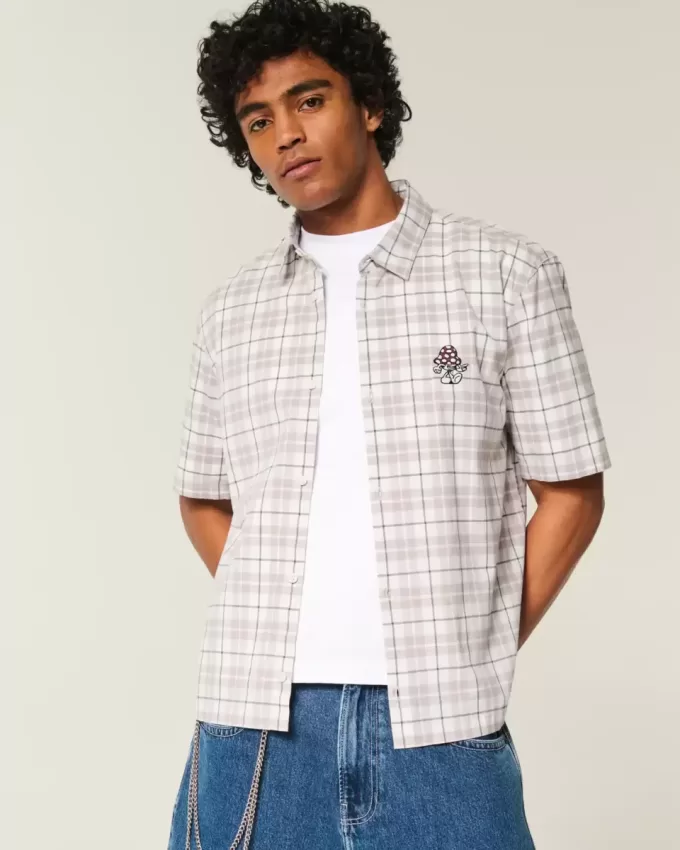 Boxy Short-Sleeve Mushroom Graphic Shirt