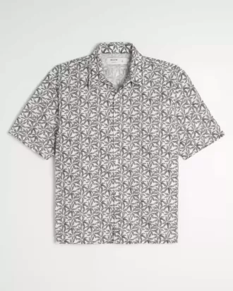 Boxy Tropical Pattern Linen-Blend Shirt