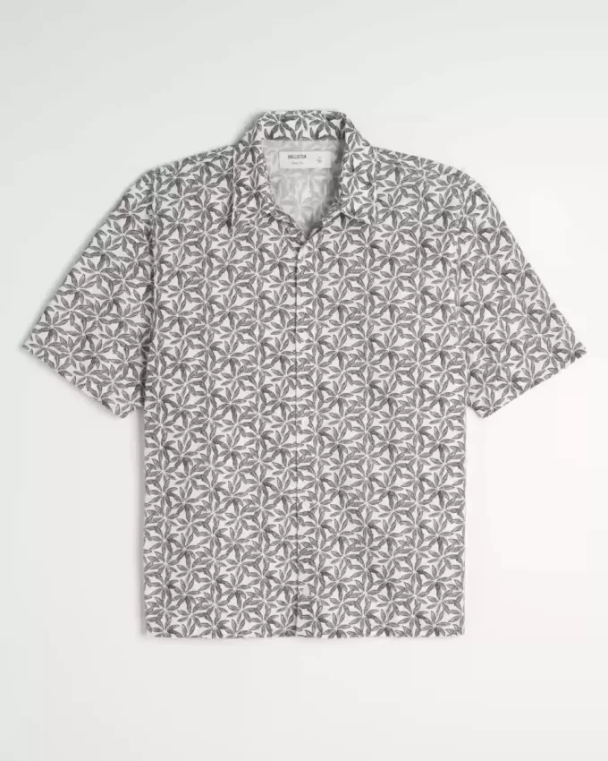 Boxy Tropical Pattern Linen-Blend Shirt