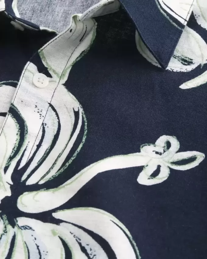 Boxy Tropical Pattern Linen-Blend Shirt