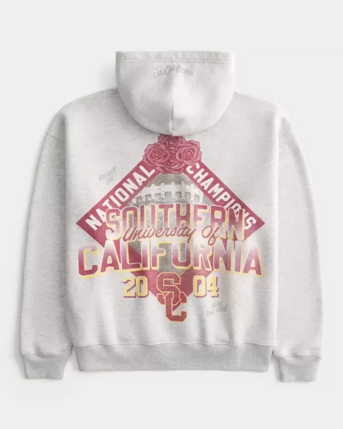 Boxy University of Southern California Trojans Graphic Zip-Up Hoodie