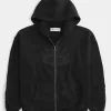 Boxy Zip-Up Flame Graphic Hoodie