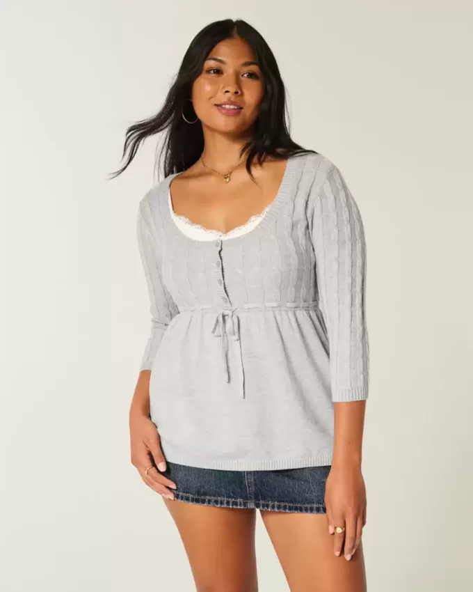 Cable-Knit Babydoll Sweater
