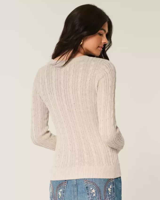 Cable-Knit Heart Crew Sweater
