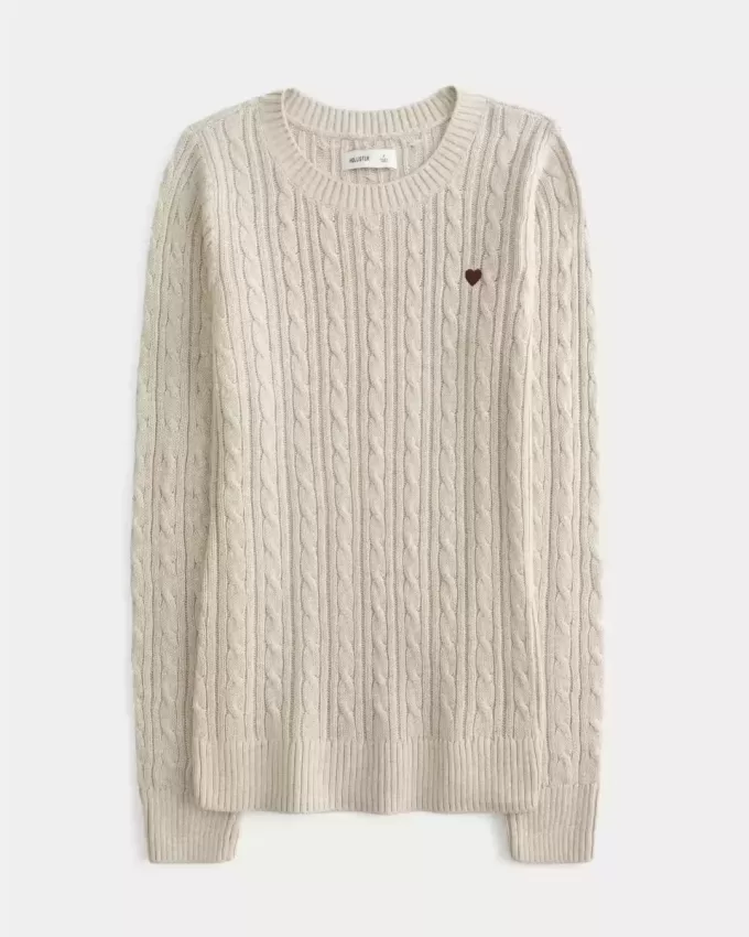 Cable-Knit Heart Crew Sweater