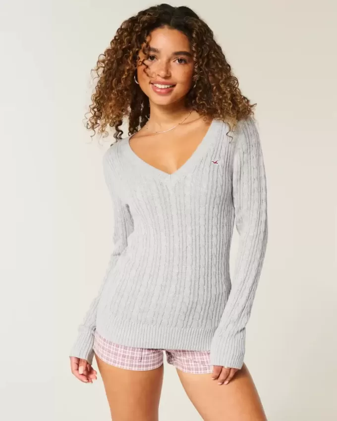 Cable-Knit Icon V-Neck Sweater