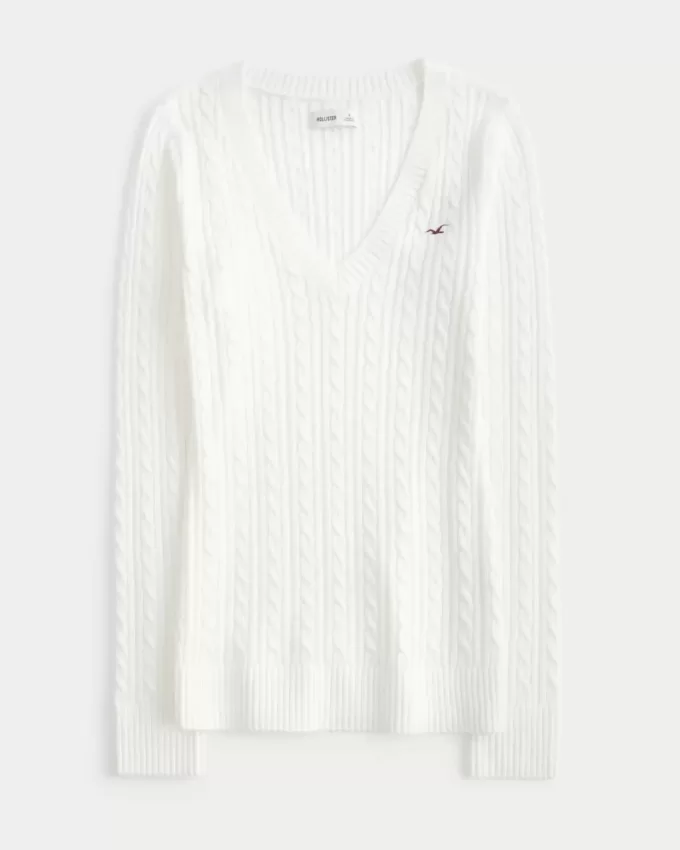 Cable-Knit Icon V-Neck Sweater