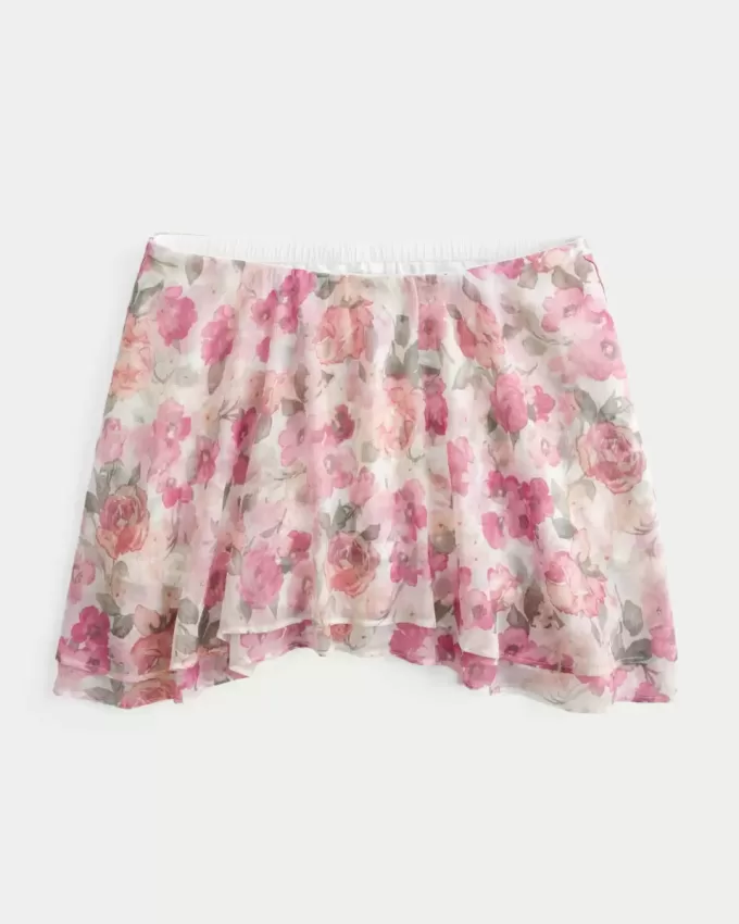 Chiffon Asymmetrical Hem Mini Skirt