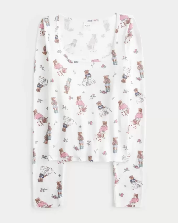 Cozy Bear Pattern Pajama Top