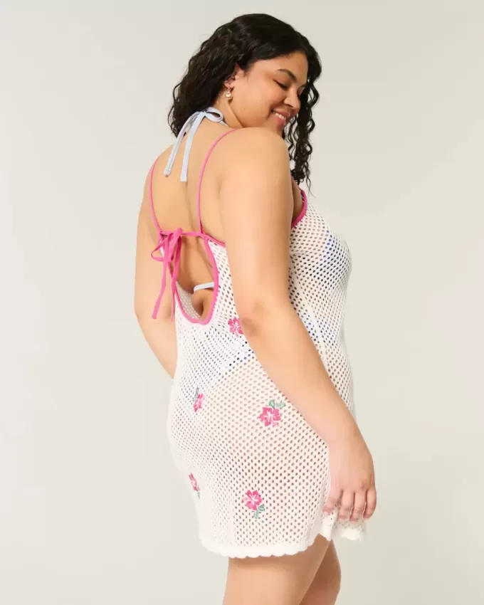 Crochet-Style Floral-Embroidered Cover Up Dress