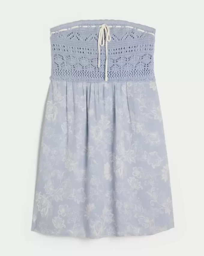 Crochet-Style Mix Strapless Mini Dress