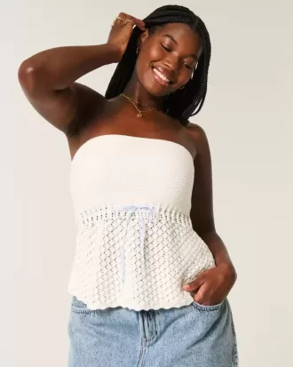 Crochet-Style Strapless Sweater Tube Top