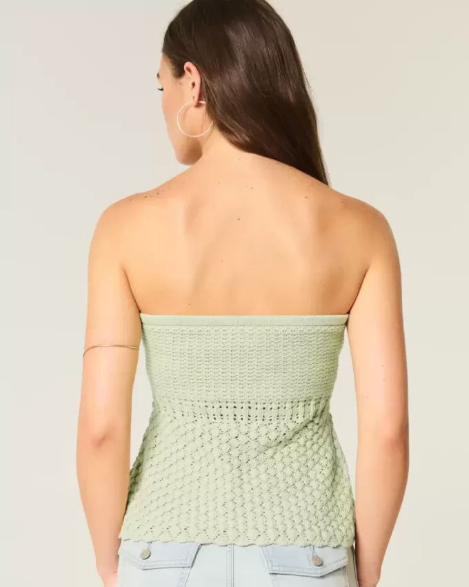 Crochet-Style Strapless Sweater Tube Top