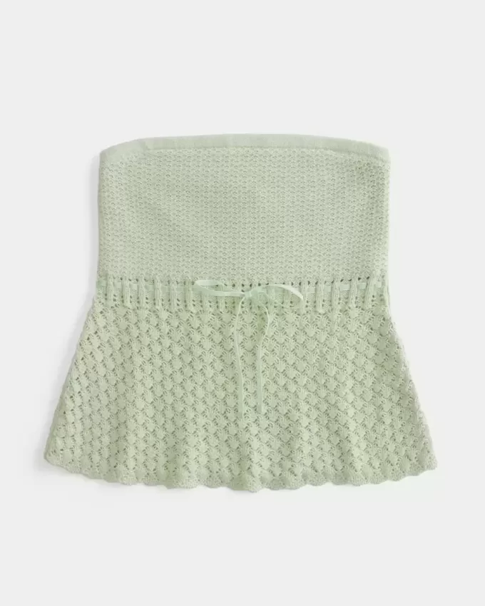 Crochet-Style Strapless Sweater Tube Top