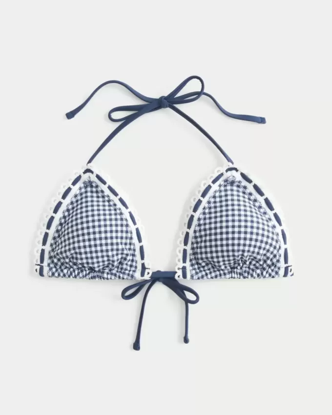 Crochet-Style Trim Halter Triangle Bikini Top