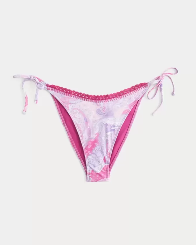 Crochet-Style Trim Side Tie Cheeky Bikini Bottom