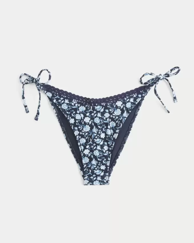 Crochet-Style Trim Side Tie Cheeky Bikini Bottom