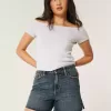 Curvy High-Rise Dark Wash Relaxed Denim Shorts 5″