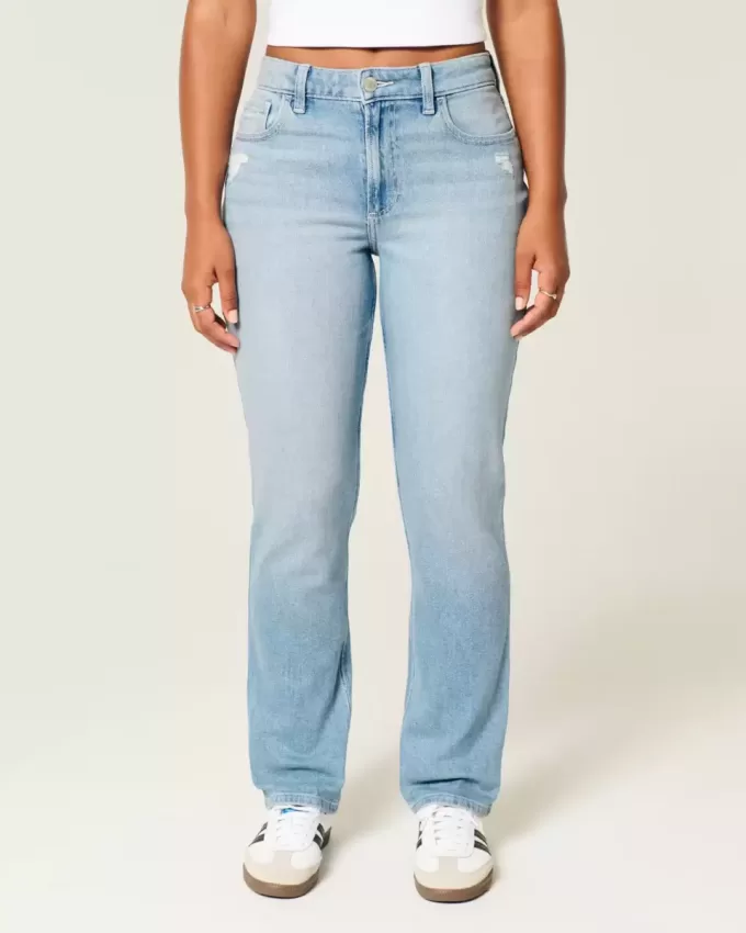 Curvy High-Rise Distressed Light Wash Straight Jeans