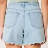Curvy High-Rise Light Wash Relaxed Denim Shorts 5″