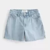 Curvy High-Rise Light Wash Relaxed Denim Shorts 5″