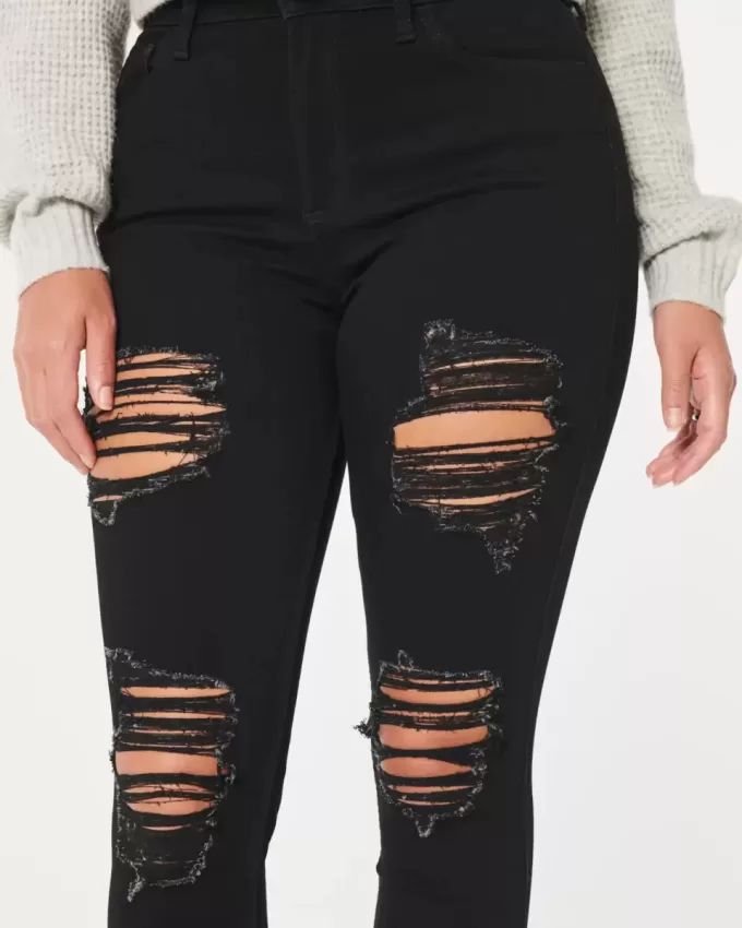 Curvy High-Rise Ripped Black Super Skinny Jeans