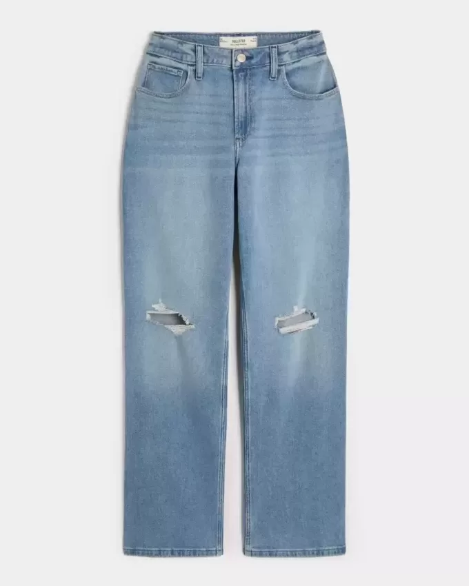 Curvy High-Rise Ripped Medium Wash Dad Jeans