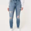Curvy High-Rise Ripped Medium Wash Super Skinny Jeans