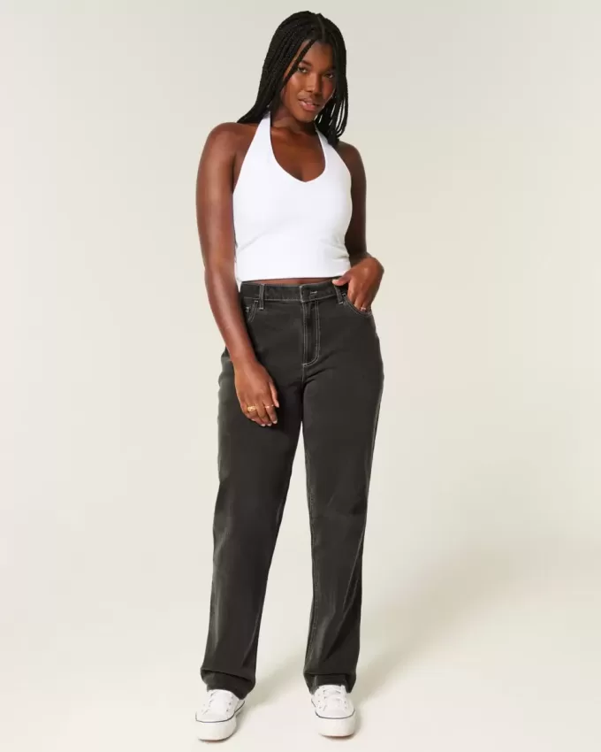 Curvy High-Rise Washed Black Straight Jeans