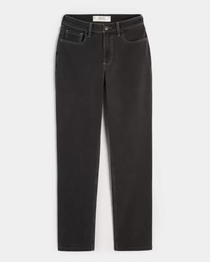 Curvy High-Rise Washed Black Straight Jeans