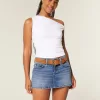Curvy Low-Rise Embroidered Bow Denim Mini Skort