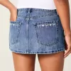 Curvy Low-Rise Embroidered Bow Denim Mini Skort