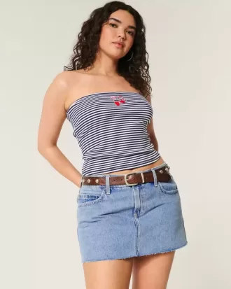 Curvy Low-Rise Medium Wash Denim Mini Skort