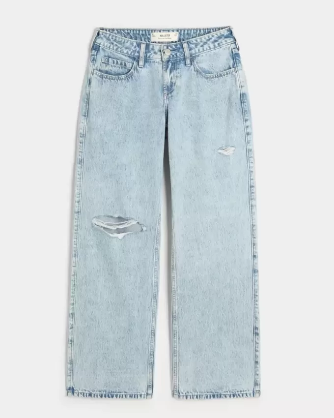 Curvy Low-Rise Ripped Light Wash Baggy Jeans
