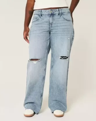 Curvy Low-Rise Ripped Medium Wash Baggy Jeans