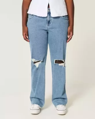 Curvy Low-Rise Ripped Medium Wash Relaxed Straight Jeans