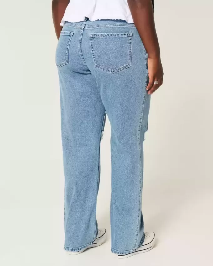 Curvy Low-Rise Ripped Medium Wash Relaxed Straight Jeans