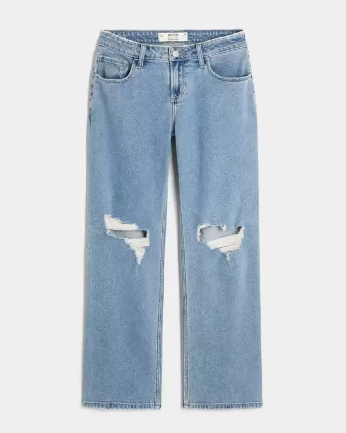 Curvy Low-Rise Ripped Medium Wash Relaxed Straight Jeans