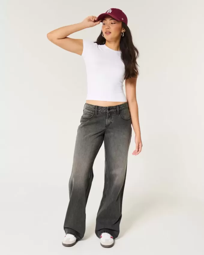 Curvy Low-Rise Washed Black Baggy Jeans