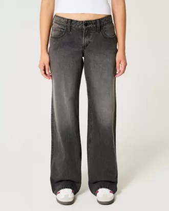 Curvy Low-Rise Washed Black Baggy Jeans