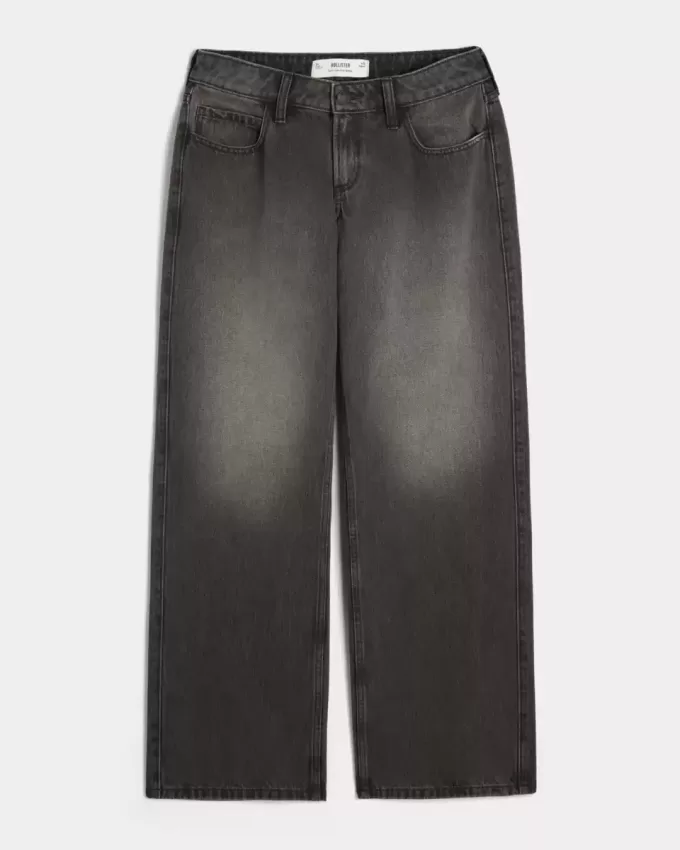 Curvy Low-Rise Washed Black Baggy Jeans