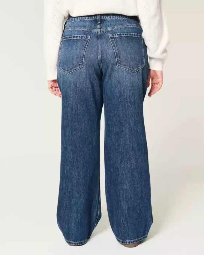 Curvy Mid-Rise Dark Wash Baggy Jeans