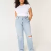 Curvy Ultra High-Rise Ripped Light Wash Dad Jeans